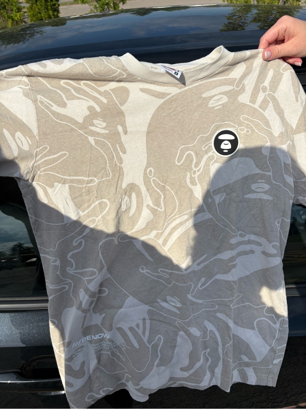 Bape Beige and Cream Camo Graphic Short Sleeve Tee